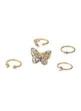Gold-plated ring set with butterfly and moon crystal charm bands