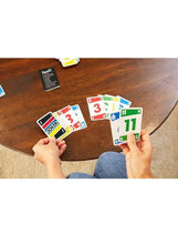 Hands holding rummy-style number cards with a 'Joker' card