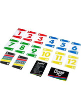 Rummy-style number cards laid out on tabletop with 'Joker' cards and deck box