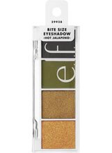 Eyeshadow quad in clear case with gold and green pans labeled Hot Jalapeño