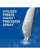 Freeze Away precision spray applicator with targeting circle over blue freeze graphic