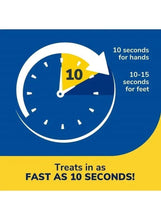 Wart remover timing graphic: 10 seconds for hands, 10–15 seconds for feet