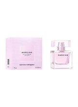 Eau de parfum bottle and box, pink glass, 30 ml