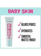Translucent pore eraser primer tube shown with Baby Skin blur pores claims