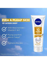 NIVEA body serum tube, white with blue logo and yellow 10 super youth label