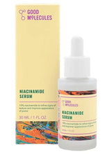 Good Molecules Niacinamide Serum bottle with box, white dropper cap, amber label