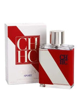 Men’s sport EDT fragrance bottle with red-and-white wrap, silver cap, and box