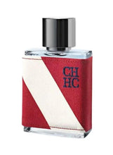 Men’s sport EDT bottle with silver cap and textured red-and-white diagonal pattern