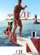 Men’s sport EDT fragrance bottle shown with large red-and-white CH HC design