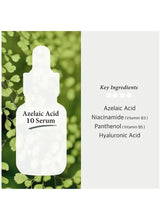 Azelaic acid 10% serum silhouette with key ingredients: azelaic acid, niacinamide, hyaluronic acid