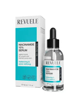 Niacinamide serum bottle with dropper and matching carton, 15% formula, 30 ml
