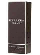 Men's Carolina Herrera eau de toilette box with brown dotted pattern and 100ml text