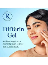 Differin Gel acne treatment with woman applying gel to face