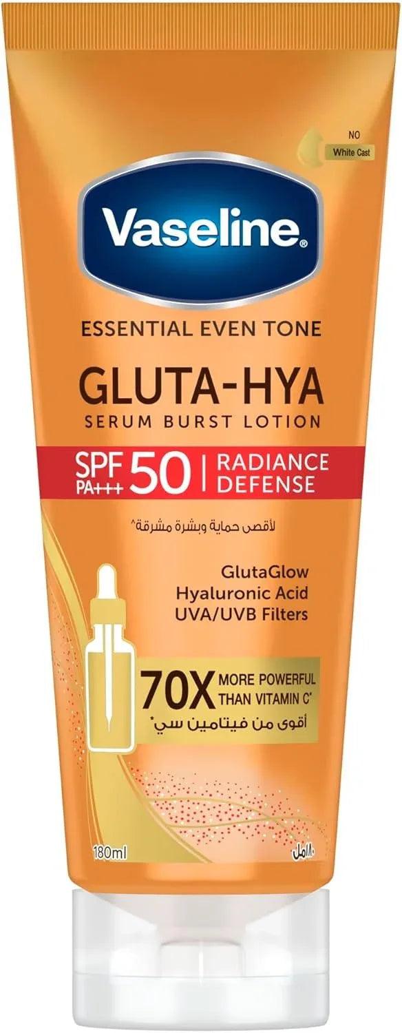 Vaseline Gluta-Hya SPF 50 serum burst lotion in orange tube