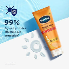Vaseline Gluta-Hya SPF 50 serum burst lotion tube with 70X badge
