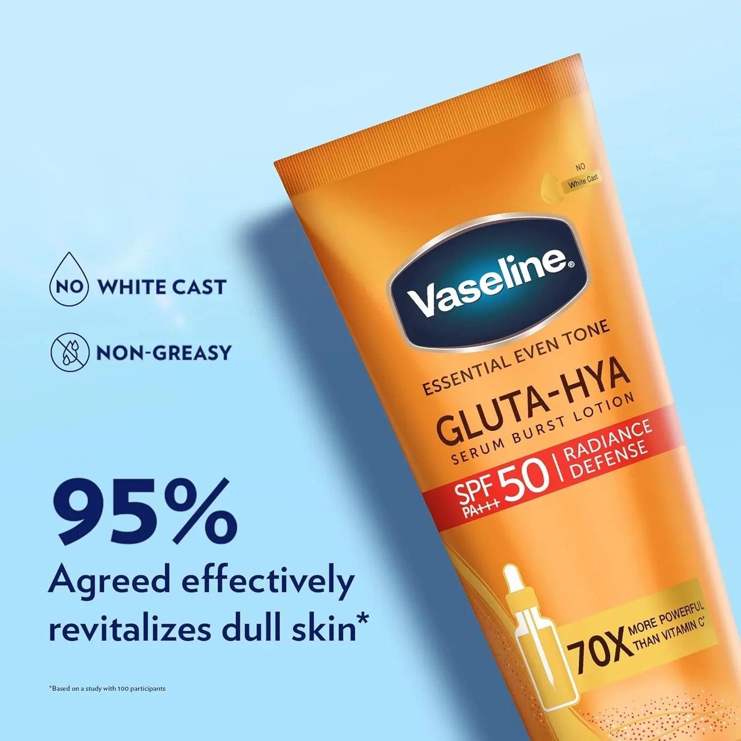 Vaseline Gluta-Hya SPF 50 serum burst lotion tube, no white cast
