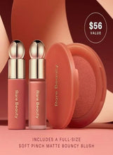 Cheek and lip trio set with pink liquid blush tube and soft pinch matte blush compact