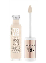Catrice True Skin high cover concealer bottle and wand, light beige 001 Neutral Swan.
