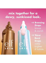 Bronzing and thirst burst e.l.f. SKIN drop bottles with applicator blobs