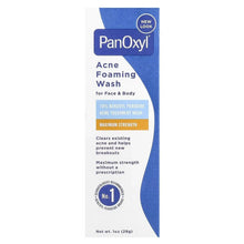 Acne foaming wash tube, white and blue, maximum strength, face & body