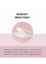 Creamy rich foam texture shown as a thick pale-pink swipe in a circular graphic