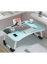 Blue laptop desk with keyboard and mouse area, foldable legs