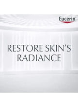 Eucerin promotional banner with text "Restore skin's radiance" and lotion container