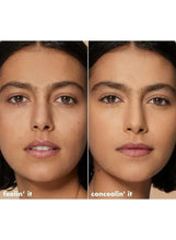 Concealer on face shown before and after, highlighting under-eye area