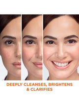 Woman's face split view showing smoother, brighter skin and smile