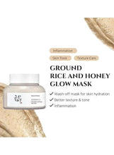 Ground rice and honey glow mask jar with wash-off hydration benefits
