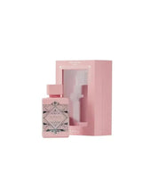 Blush pink Eau de Parfum bottle with matching box, geometric label