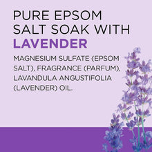 Pure epsom salt soak with lavender graphic text and lavender essential oil list