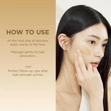 Soothing cream being applied to a woman’s cheek and face in a calm care routine