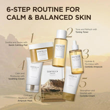 Set of Centella skincare products with multiple tubes and bottles on a routine layout