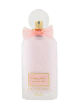 All over spray eau de parfum bottle, pink glass with silver pump and pink bow