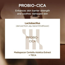 Ampoule bottle with probio-cica ingredient panel highlighting lactobacillus