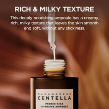 Amber ampoule bottle with creamy serum drop suspended from open dropper