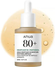 Anua 80+ Heartleaf soothing ampoule facial serum bottle, 30 ml glass dropper