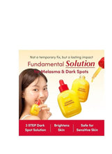 Vitamin Illuminating Serum dark spot solution graphic with two bottles and model