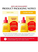 Vitamin Illuminating Serum packaging notice graphic with two bottle versions