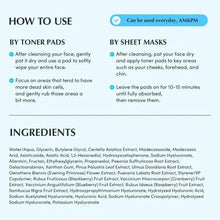 Toner pads how-to use and ingredients information card