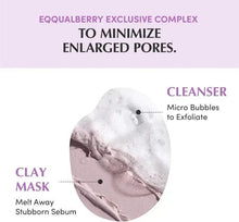 Purple rice pack cleanser infographic showing clay mask benefits and micro bubble cleansing