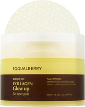 Collagen glow up gel toner pads jar with yellow label and EQQUALBERRY branding