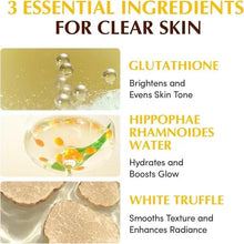Ingredient infographic showing glutathione, hippophae rhamnoides water, and white truffle
