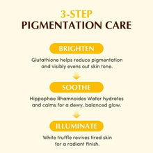 3-step pigmentation care panel with Brighten, Soothe, and Illuminate sections
