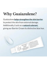 Barrier cream tube with “Why Guaiazulene?” ingredient callout about skin barrier support