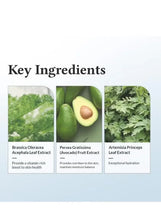 Barrier cream tube with key ingredients panel showing three labeled plant extracts
