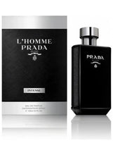 Prada L'Homme Intense eau de parfum box and black bottle with silver cap