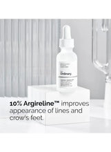 The Ordinary 10% Argireline serum bottle on stand, white dropper