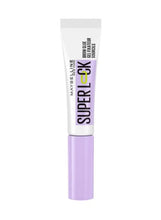 Clear eyebrow gel tube with printed branding and purple base